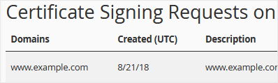 4. Under Certificate Signing Requests on Server, you can see previously generated CSR.