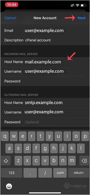 Enter the following details: Email: Your full cPanel Email address. Description: Add description such as Support Account. Under Incoming Mail...