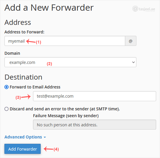 Enter the following details: Address to Forward : Enter the email address you want to forward. If you're going to forward your myemail@example.com...