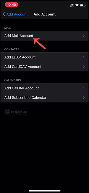 Tap on Add Mail Account.