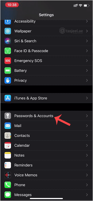 Scroll down and tap on Passwords & Accounts.