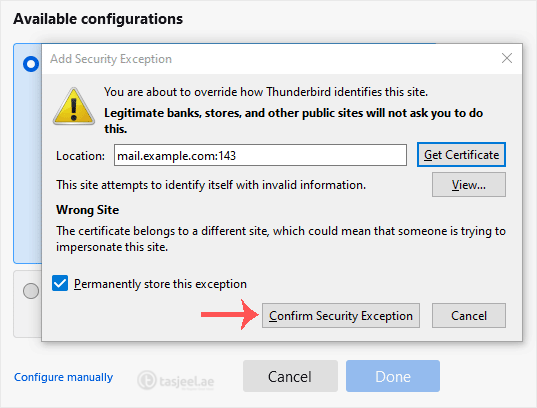 If it shows an SSL Security Exception, click on Confirm Security Exception and the warning will disappear.
