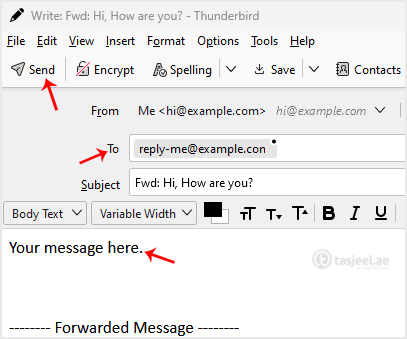 Write your message, enter recipient email in To field, then click Send.