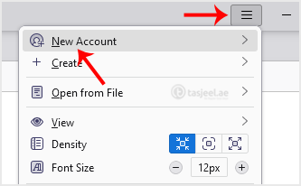 Click on the menu icon located on the right side of the screen and choose New Account. The drop-down menu will populate with new options.