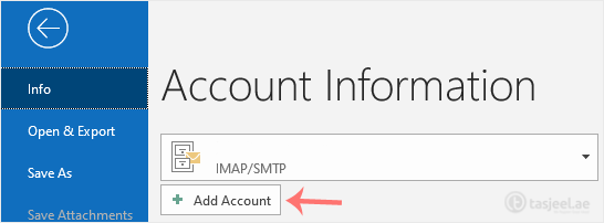 Go to File > Info and click on Add Account .