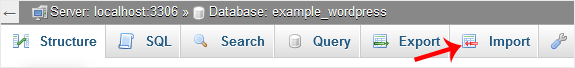 From the navigation tree in the left sidebar, select an appropriate database in which you want to import data using the SQL file. 4. Click on Import .