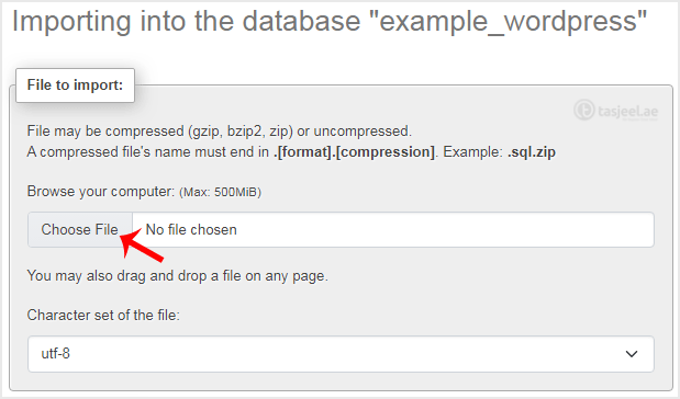 Under File to import , click on Choose File and select SQL file from your computer.