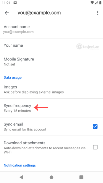 Tap on Sync frequency.