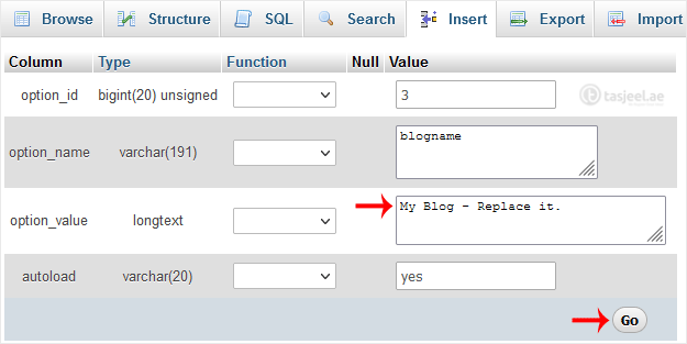 Modify the text value and then click on Go.