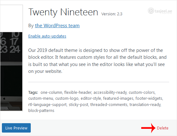 Click on Delete and Confirm with OK . You can find the Delete option at the bottom right area of the window. You have successfully removed the theme.