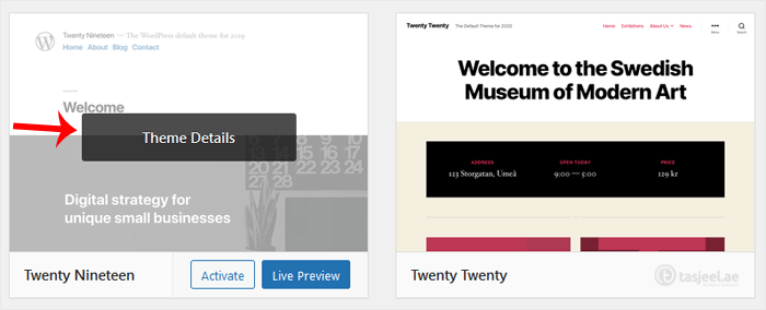 Hover your mouse on a theme you want to remove. Click on Theme Details .