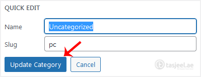 Change its name and slug, and confirm with Update Category .