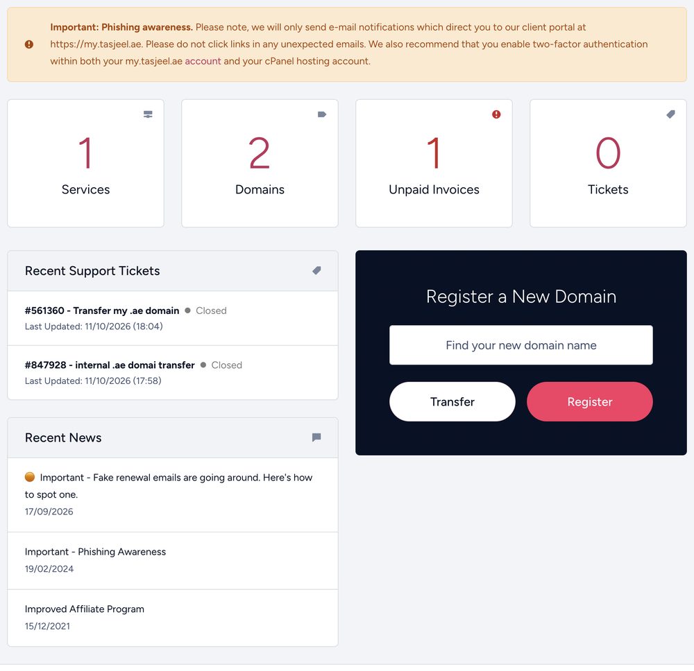 Your client-area dashboard