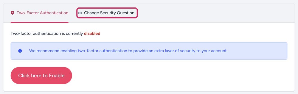 The Change Security Question tab
