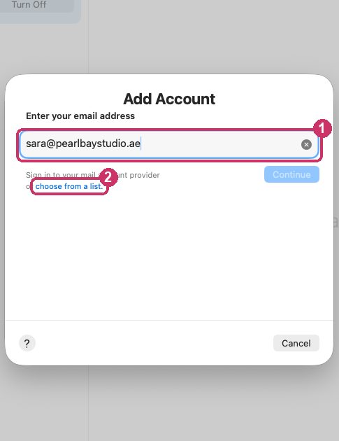 Your email address, then choose from a list