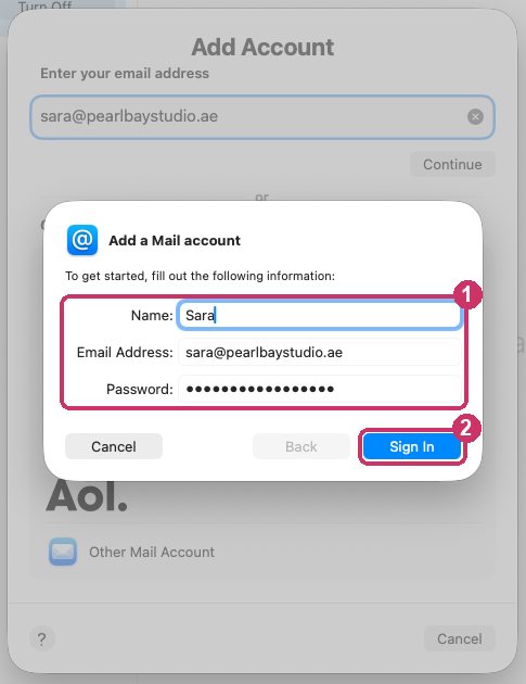 Name, email address and password, then Sign In