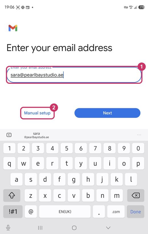 Your email address, then Manual setup