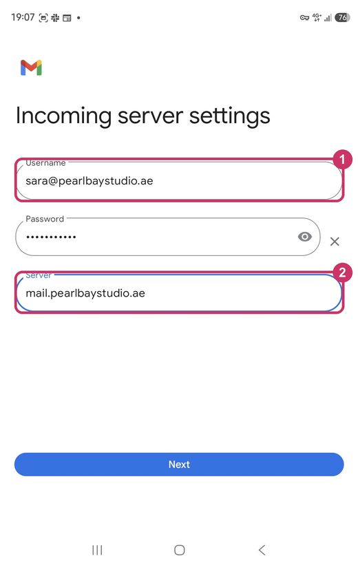Username and incoming server