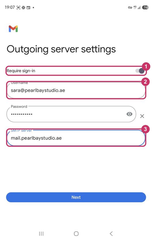 Require sign-in, username and SMTP server