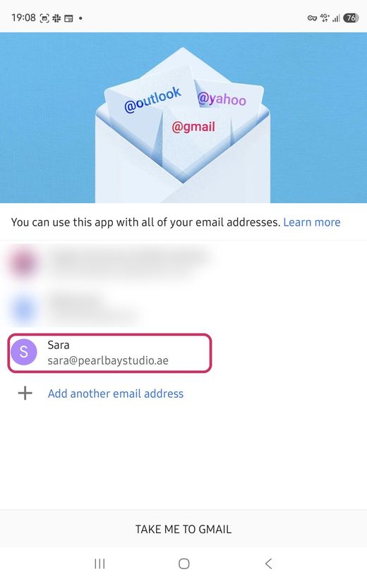 Your Tasjeel.ae mailbox in the account list