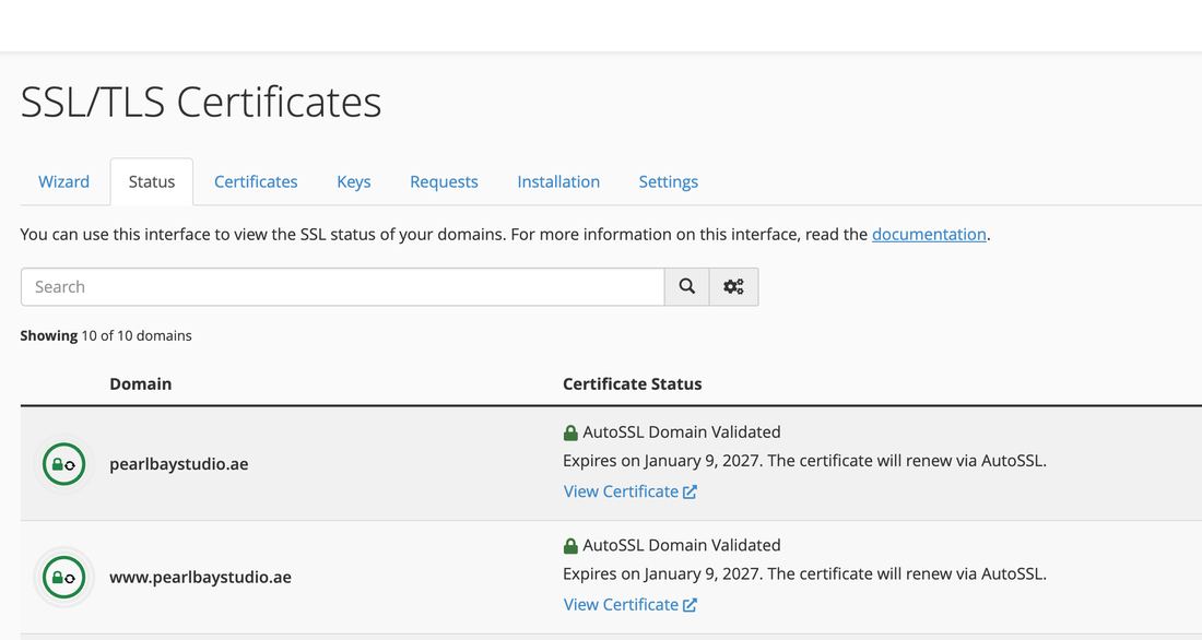 SSL/TLS Status in cPanel