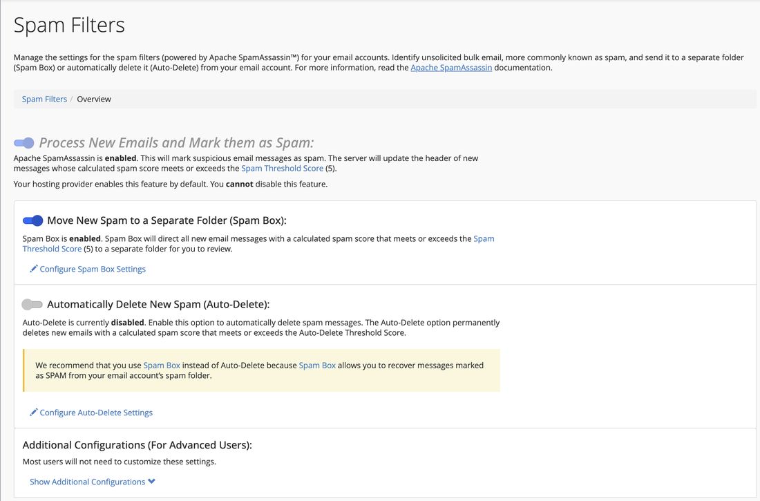 Spam Filters in cPanel, with Spam Box on