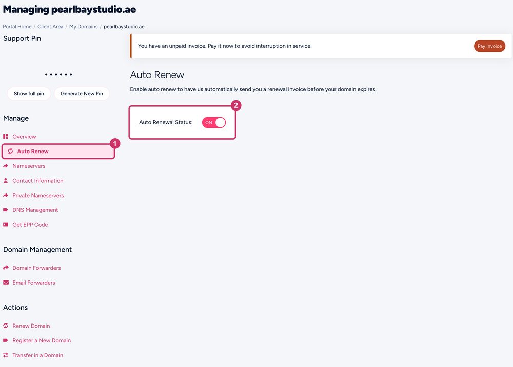 Auto Renew in the left menu, then the switch