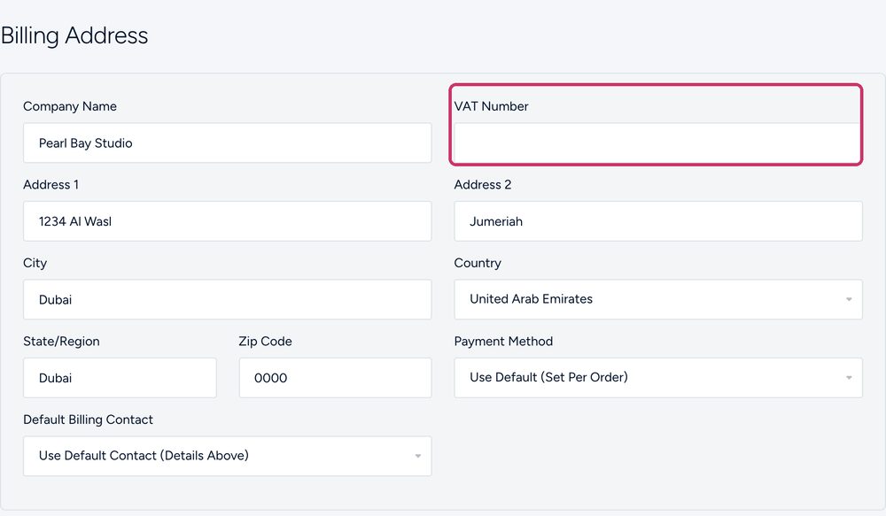 VAT Number under Billing Address