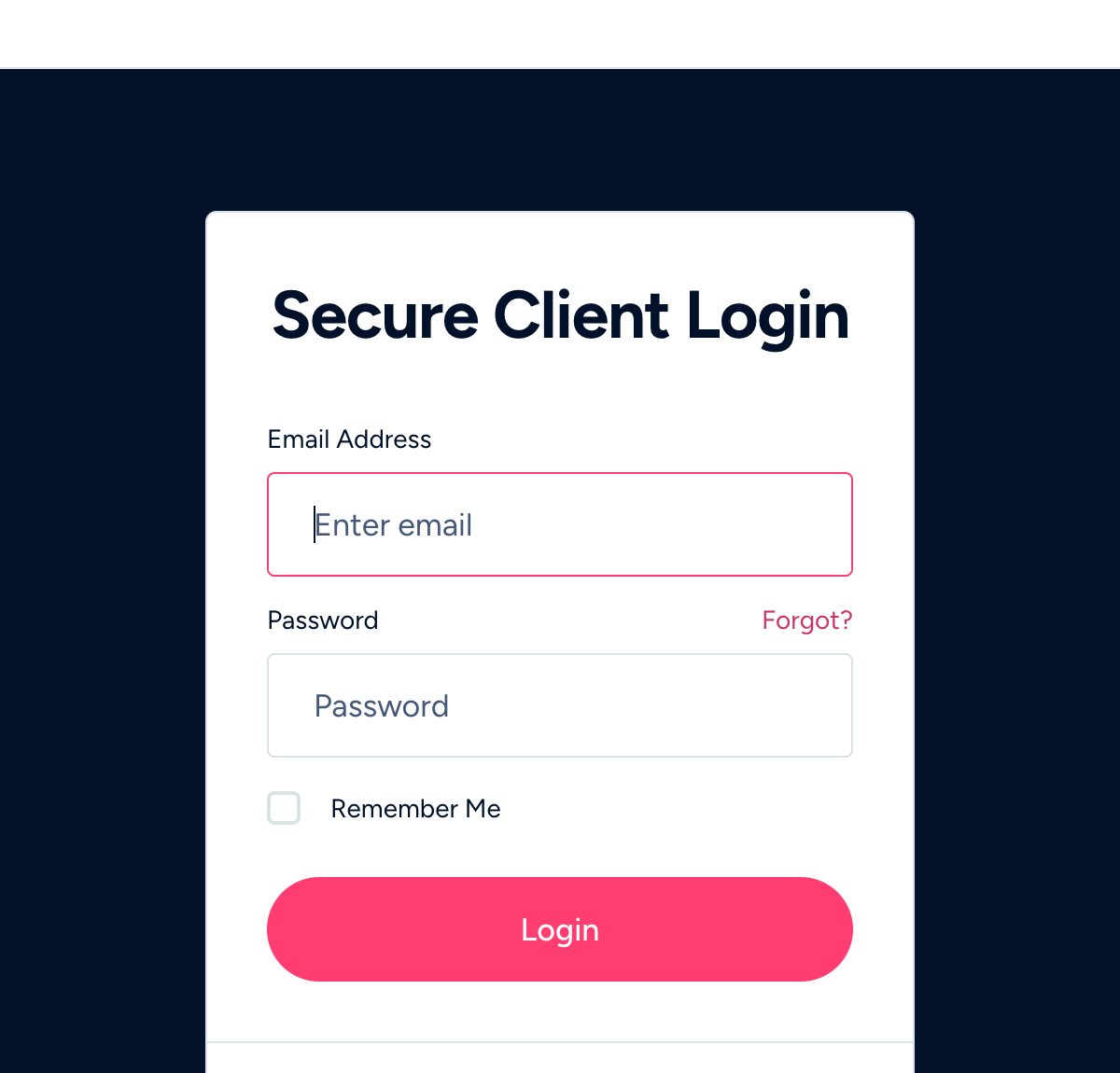 The client-area login page